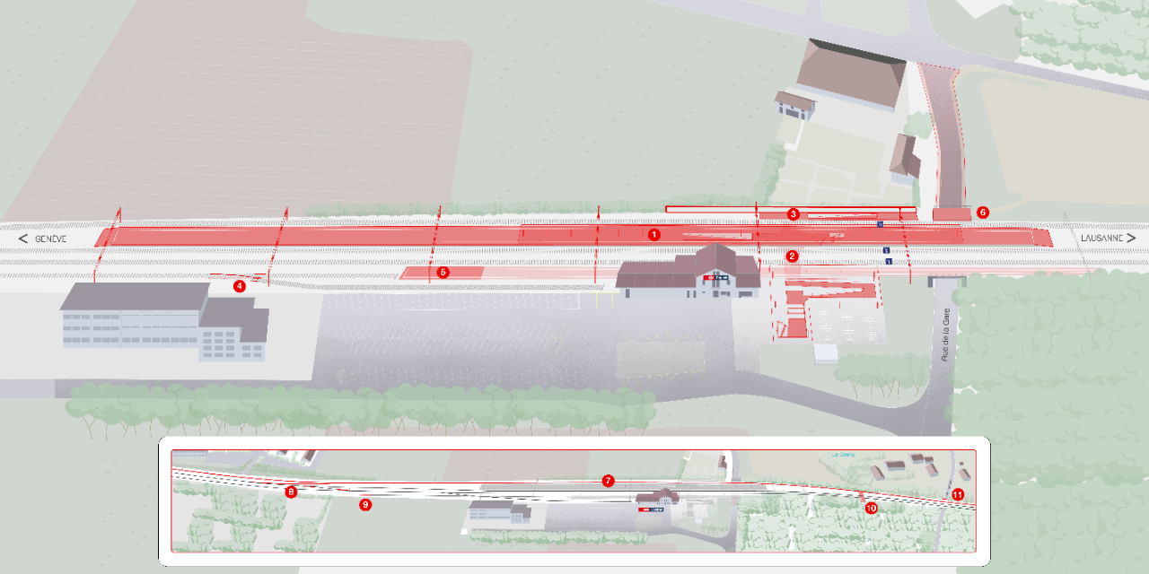 Croquis de la modernisation de la gare de Coppet.