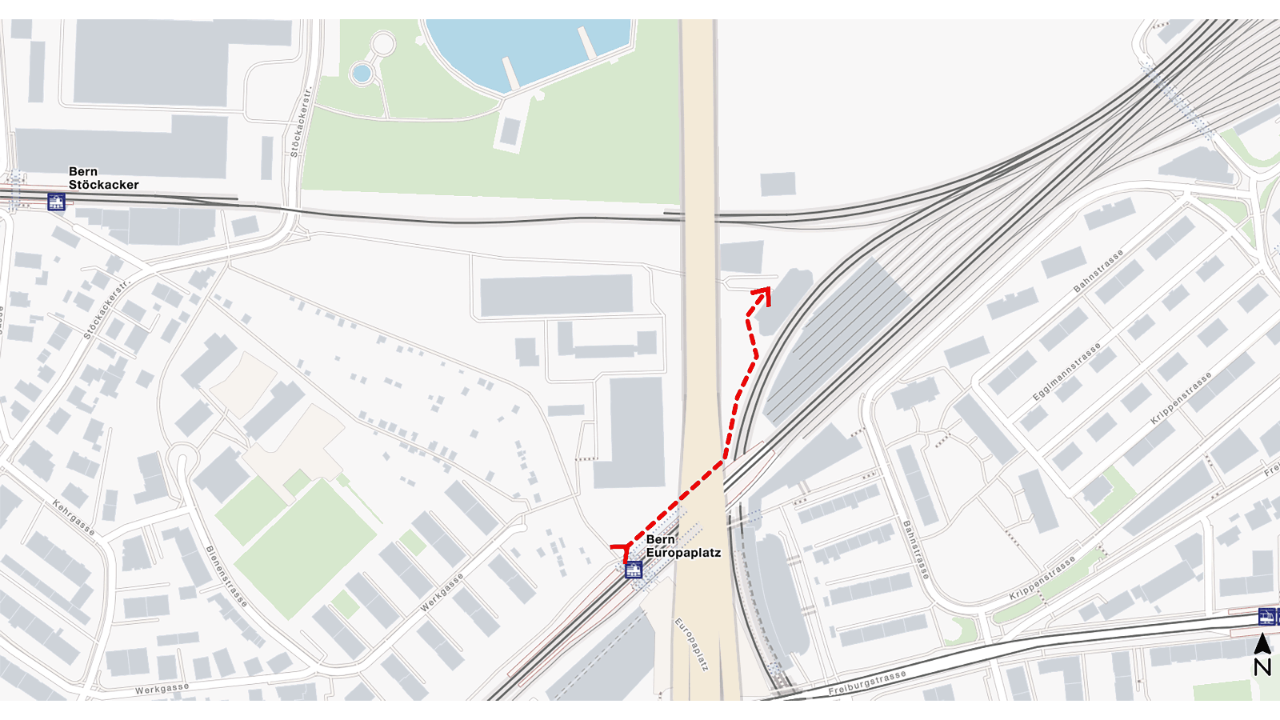 Weg vom Bahnhof Bern Europaplatz zum Inforaum.