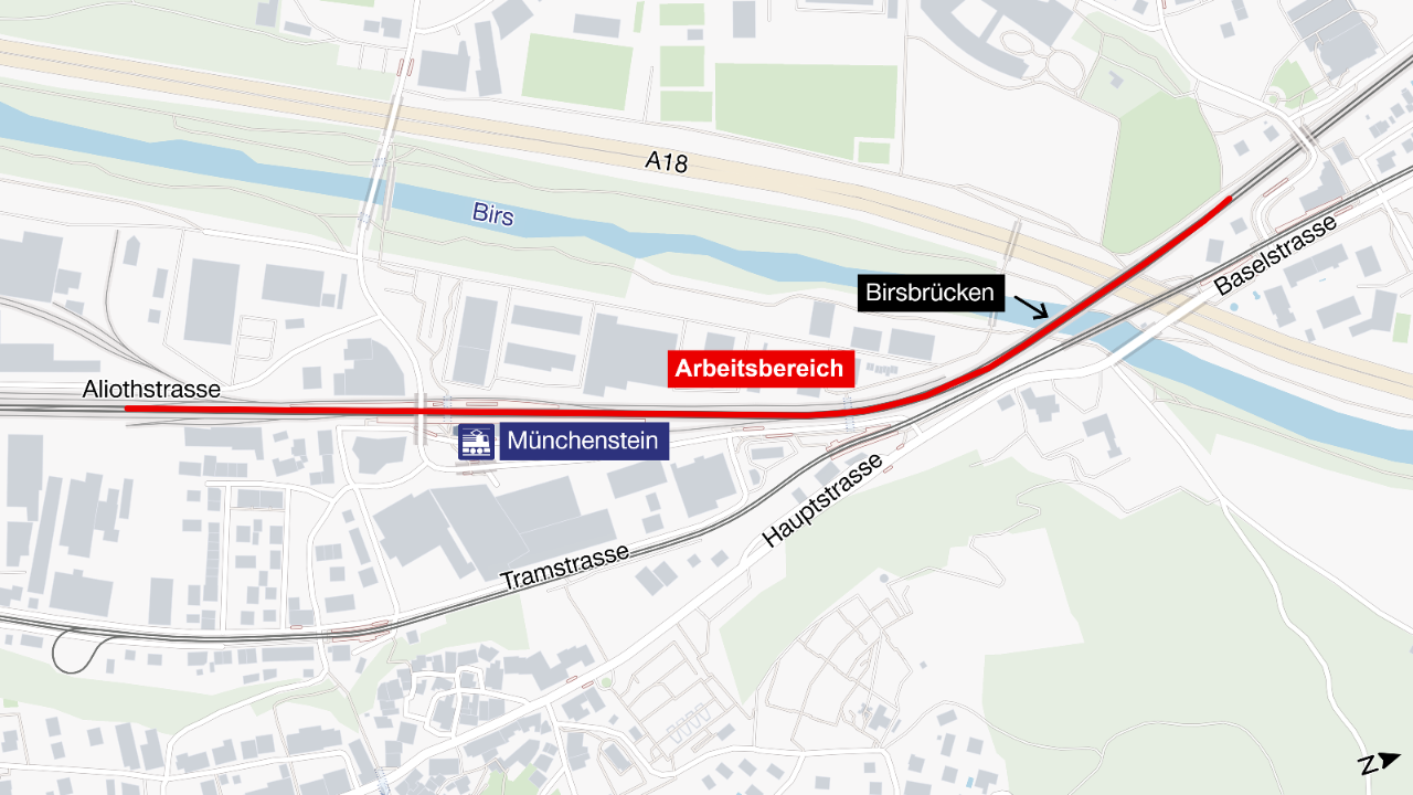 Die Grafik zeig rot markiert den Baubereich, innerhalb welchem die Arbeiten für das Projekt im Sommer 2026 stattfinden.