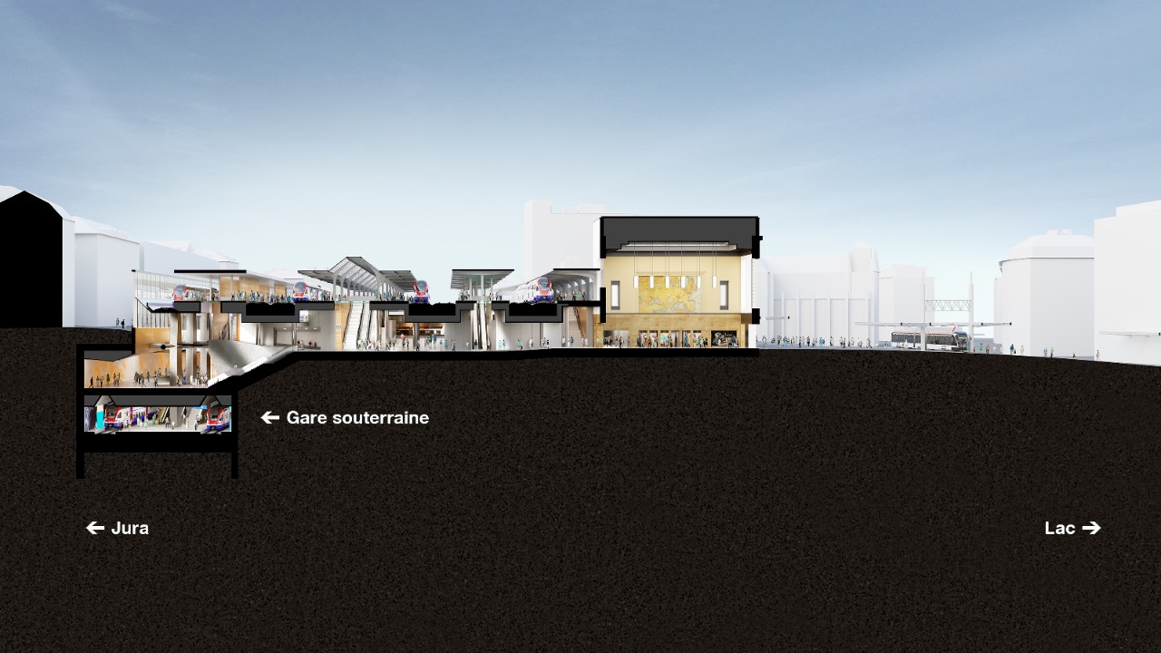 3D-Ansicht des Tiefbahnhofs Genf.