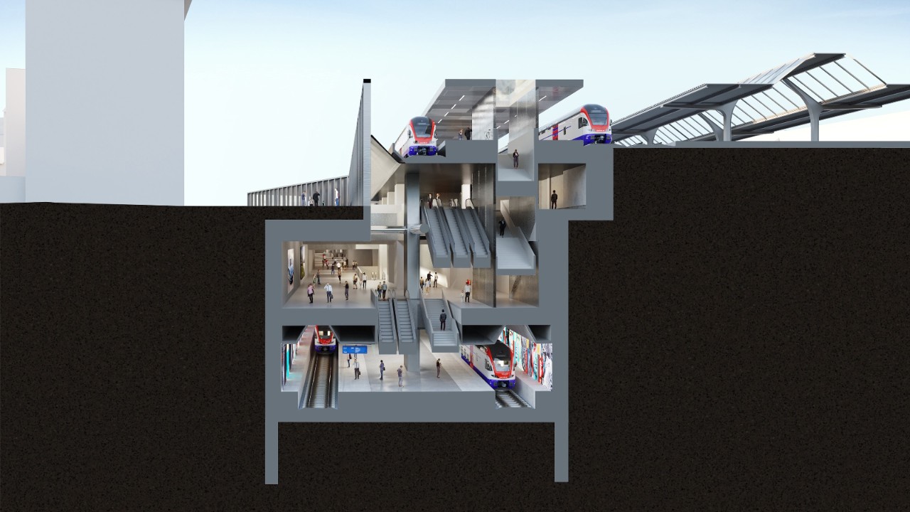 3D-Ansicht des Tiefbahnhofs Genf.