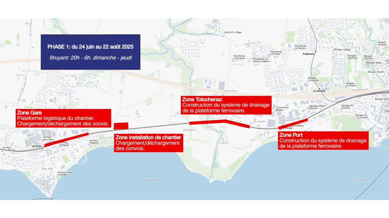 Phase 1: du 24 juin au 22 août 2025 (bruyant: 20h à 5h, dimanche à jeudi).