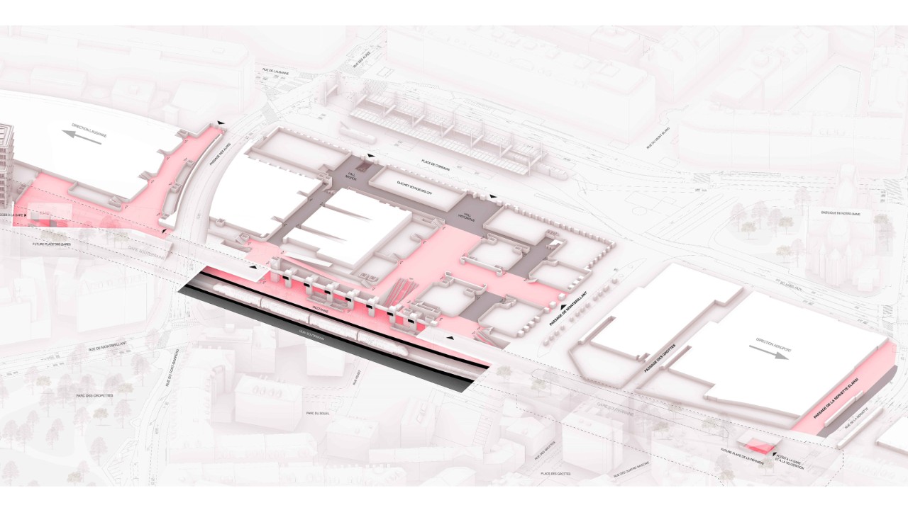Croquis 2: Plan de la future gare de Genève avec ses nouveaux espaces
