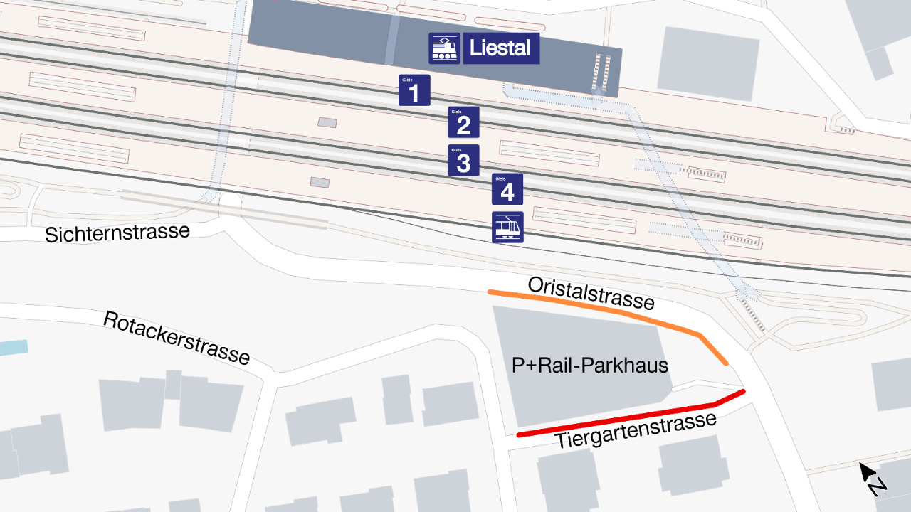 Die Grafik zeigt die Bereiche, in denen es während der Montage der Fassadenelemente zu Verkehrseinschränkungen kommen kann.