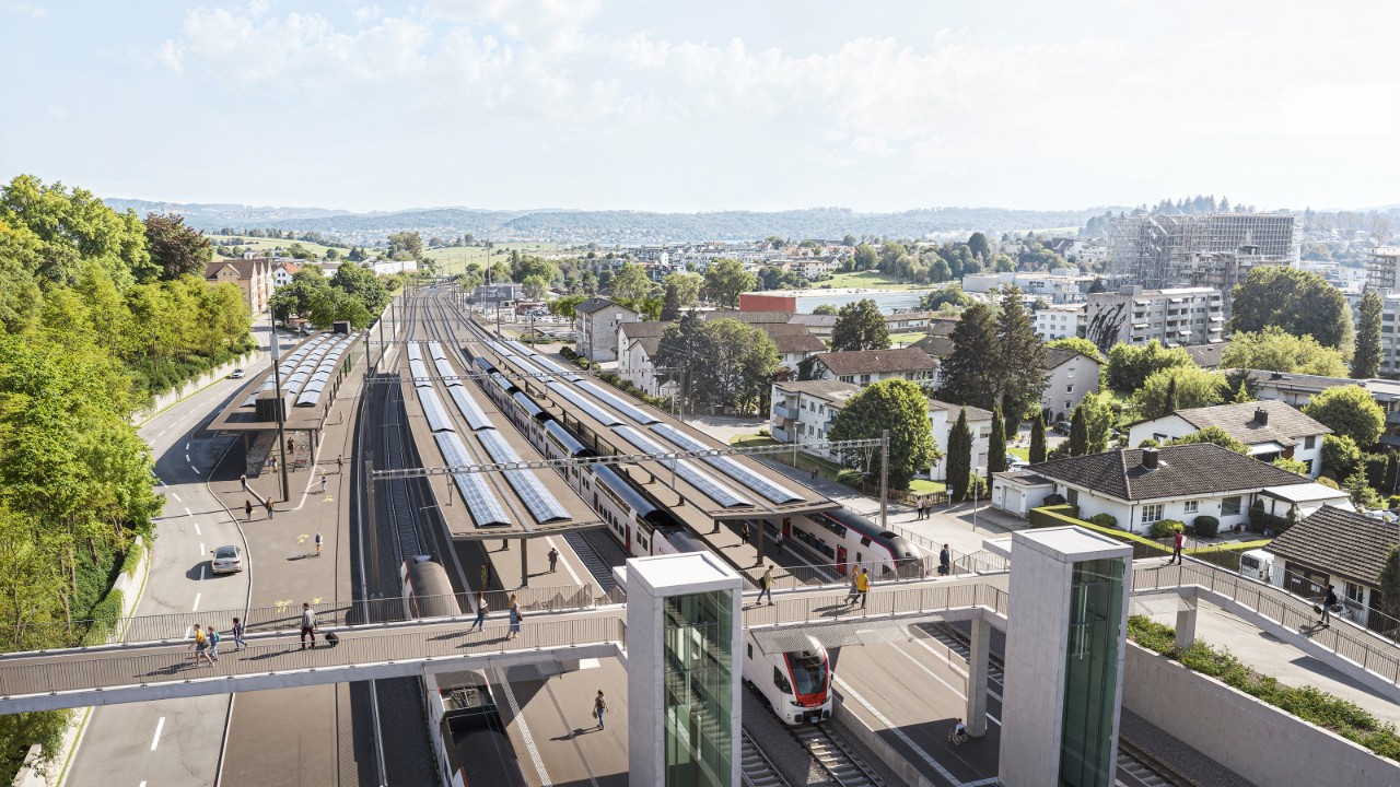 Auf dem Bild ist der ausgebaute Bahnhof Dietlikon visualisiert.