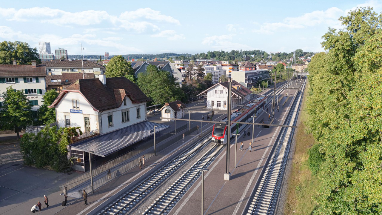 Auf dem Bild ist der ausgebaute Bahnhof Winterthur Töss visualisiert.