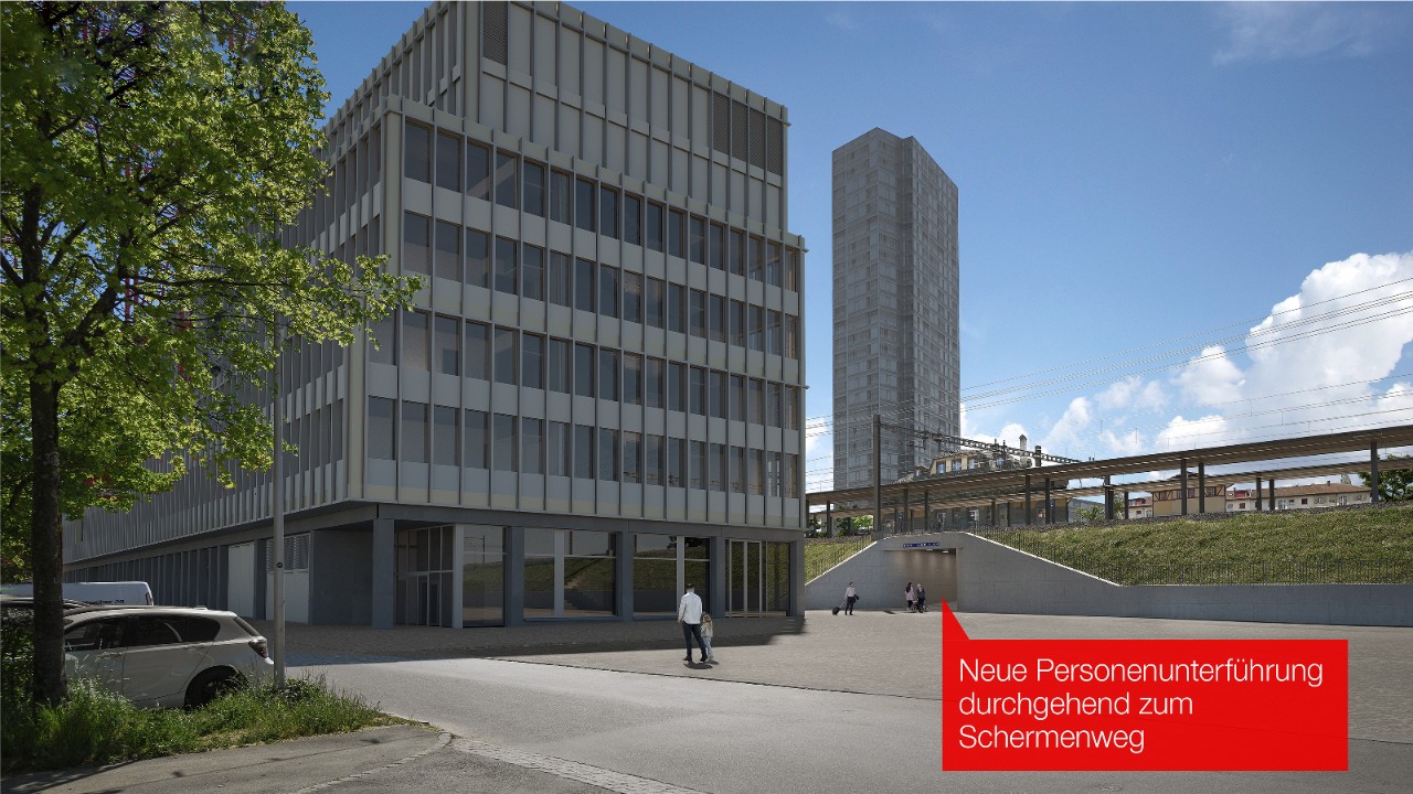 Visualisierung der neuen Personenunterführung zwischen Poststrasse und Schermenweg.