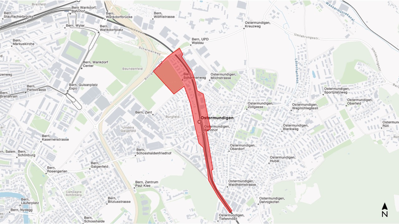 Bauperimeter (rote Fläche)