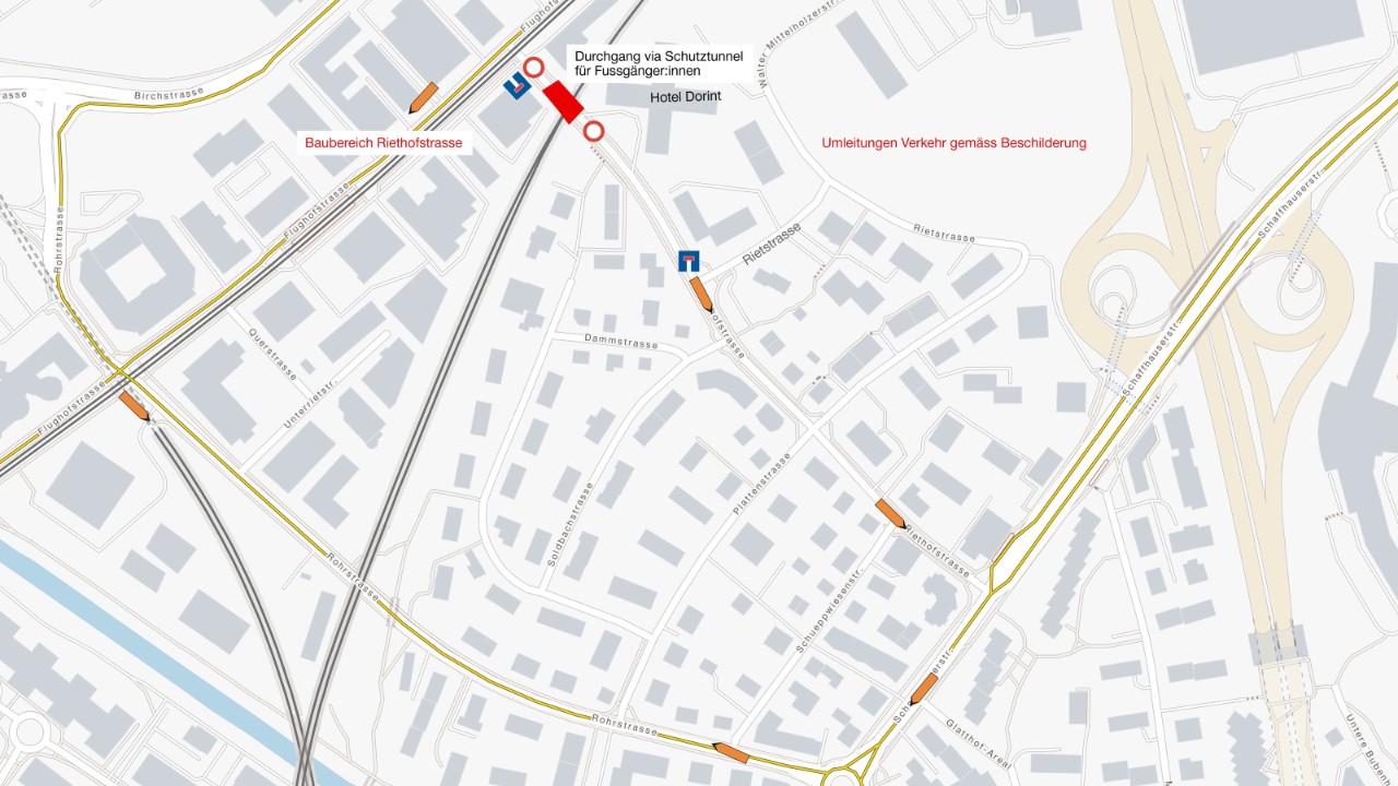 Die Grafik zeigt die Umleitungen während des Durchfahrtsperre für den motorisierten Verkehr.
