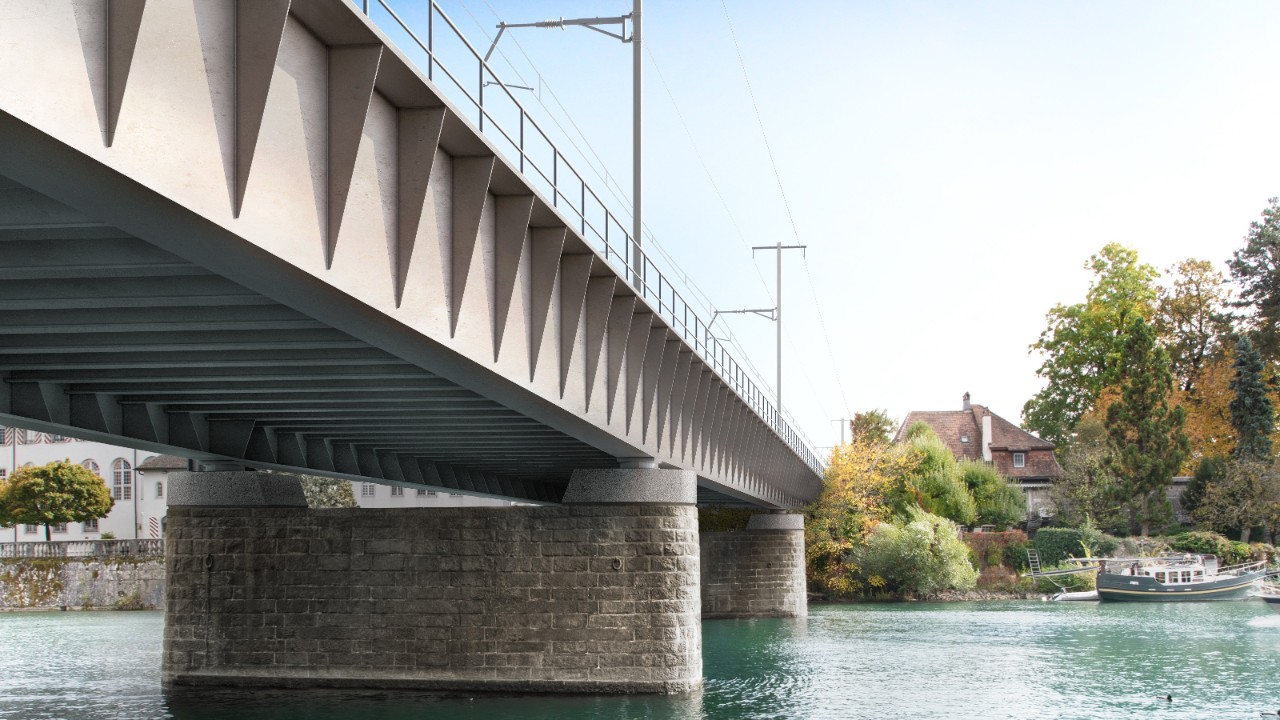 Die Visualisierung zeigt die neue Aarebrücke in Solothurn.