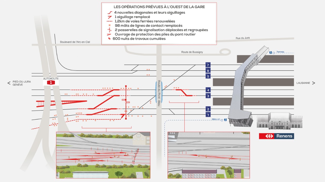 Les opérations prévues à l'ouest de la gare.