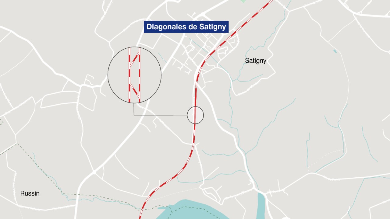 Mappa dei lavori ai posti di cambio di binario a Satigny.