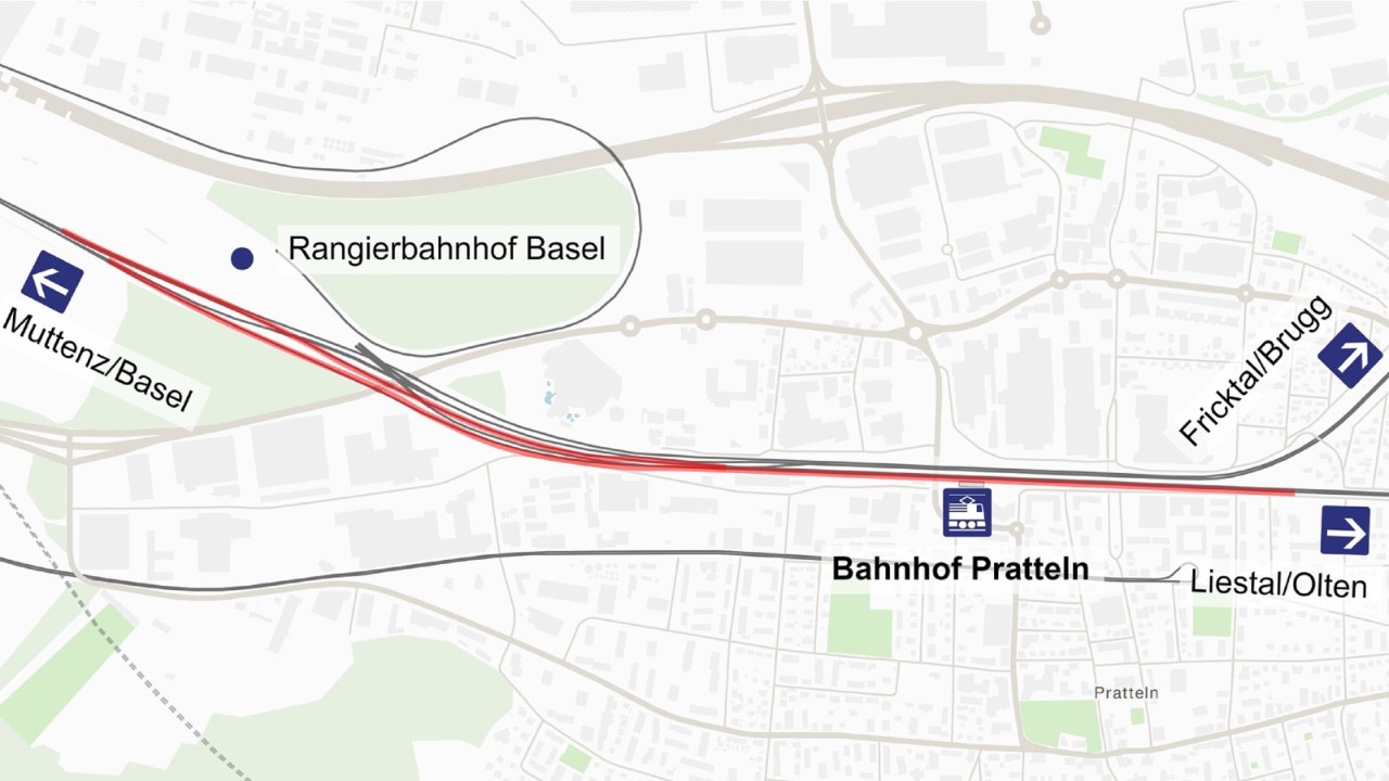 Der Plan zeigt den Streckenabschnitt in Pratteln, auf dem im Rahmen des Projekts die Signalisierung optimiert wurde.