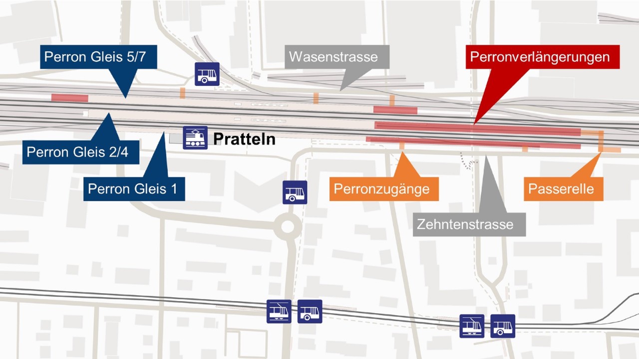 Die Grafik zeigt stark vereinfacht die Provisorien im Bahnhof Pratteln für das «Eidgenössische Schwing- und Älplerfest Pratteln im Baselbiet».