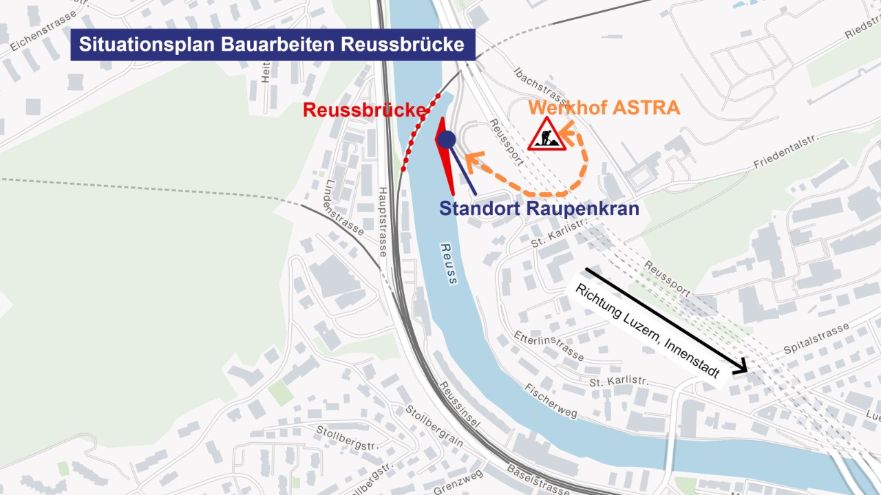 Situationsplan Bauarbeiten Reussbrücke.