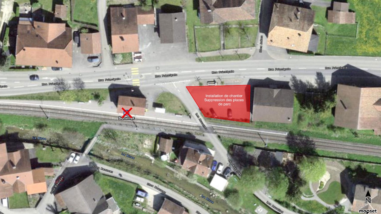 Plan des places de parc supprimées à Sorvilier.