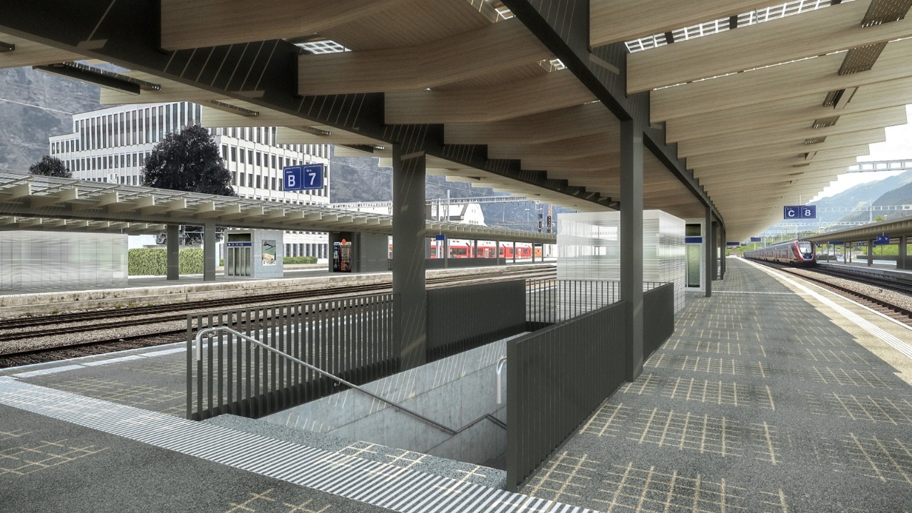 Das Bild zeigt eine Visualisierung der neuen Perronanlagen am Bahnhof Landquart.
