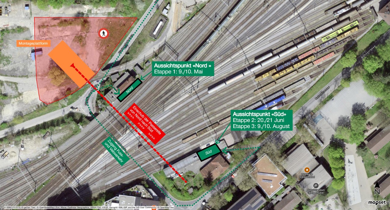 Übersichtskarte mit den Aussichtspunkten in den Nächten des Einschubs. 