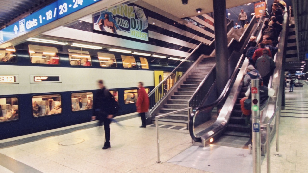 The S-Bahn stops in the underground station in Zurich.