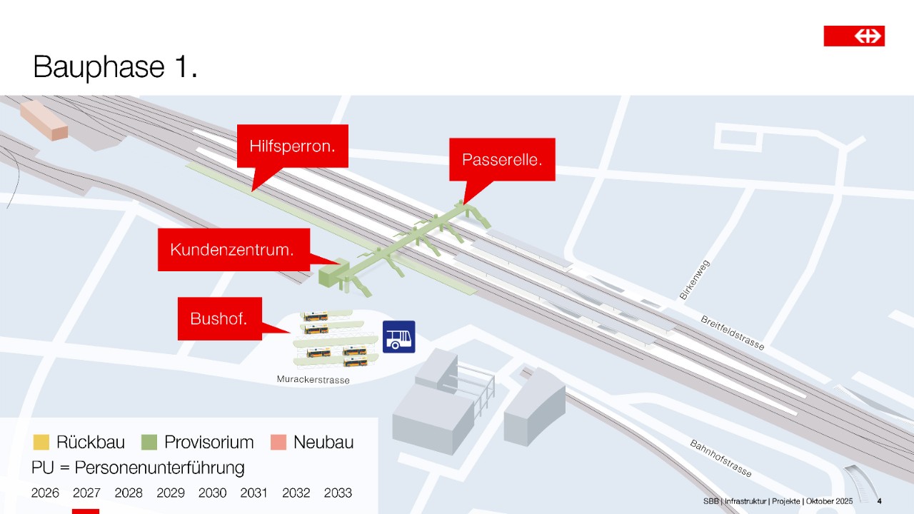 Die vereinfachte Grafik zeigt die provisorischen Standorte des Bushof und des Kundenzentrums 