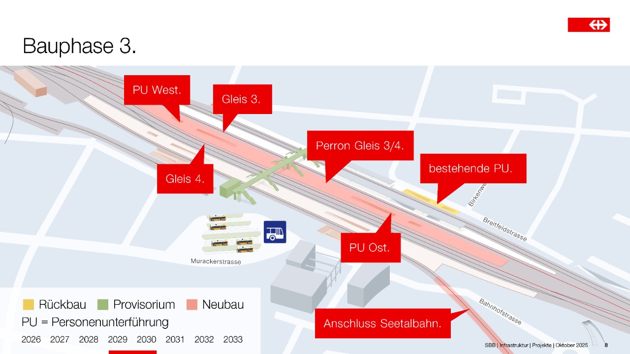 Die vereinfachte Grafik zeigt, dass die neuen Personenunterführungen, ein neues Perron und ein Anschluss für die Seetalbahn gebaut werden.