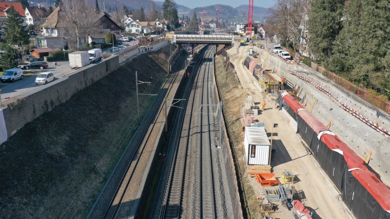 Das Foto vom 2. März 2021 zeigt die Arbeiten im Bereich Burggraben Nordost Richtung Basel gesehen.