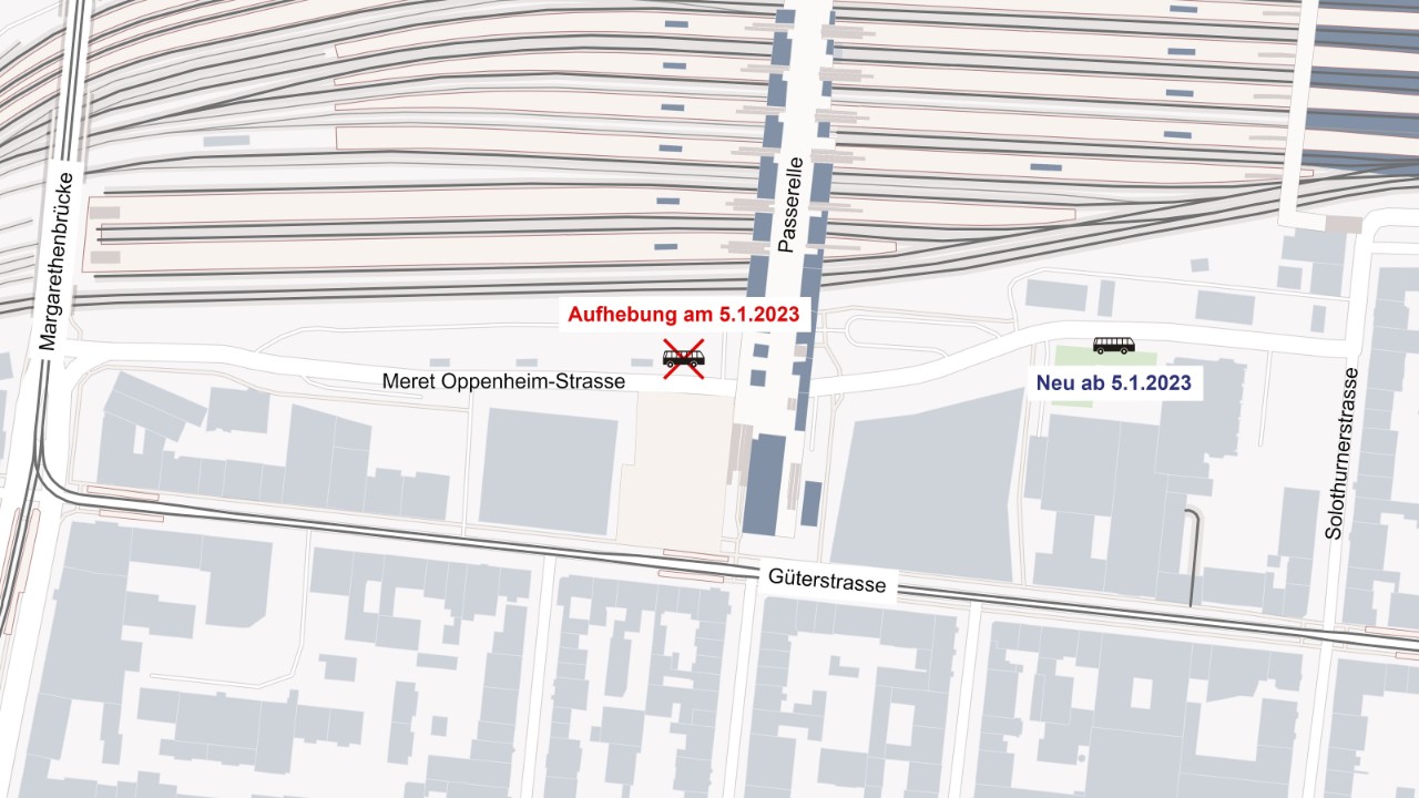 Die Grafik zeigt den alten und den neuen Standort der Carparkplätze an der Meret Oppenheim Strasse.